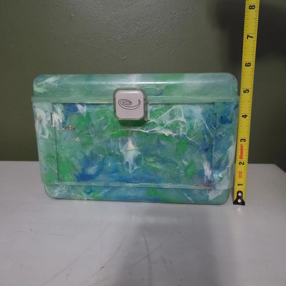 Caboodle Vintage Green Blue Marble Makeup Organizer Mirror Case